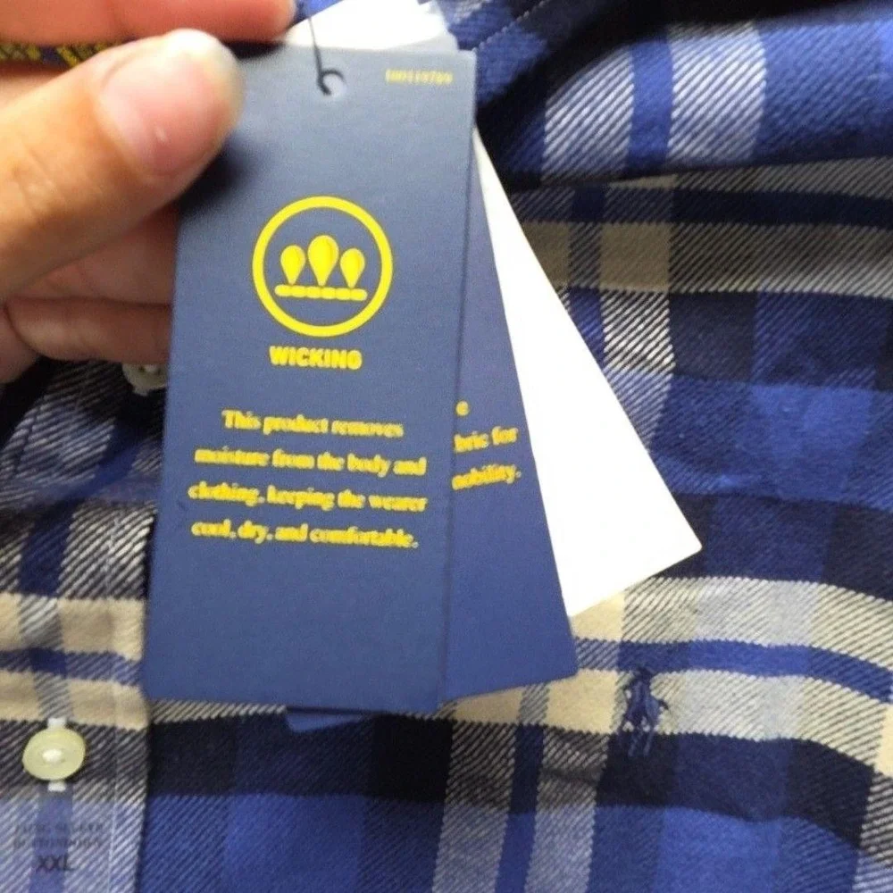Polo Ralph Lauren Performance Flannel Mens XXL Blue Plaid Custom Fit Shirt